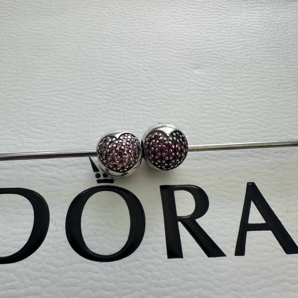 Authentic Pandora Pink Pave Heart Clip Charm